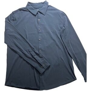True Classic Mens Navy Blue Long Sleeve Button Down Jersey Knit Shirt Large L